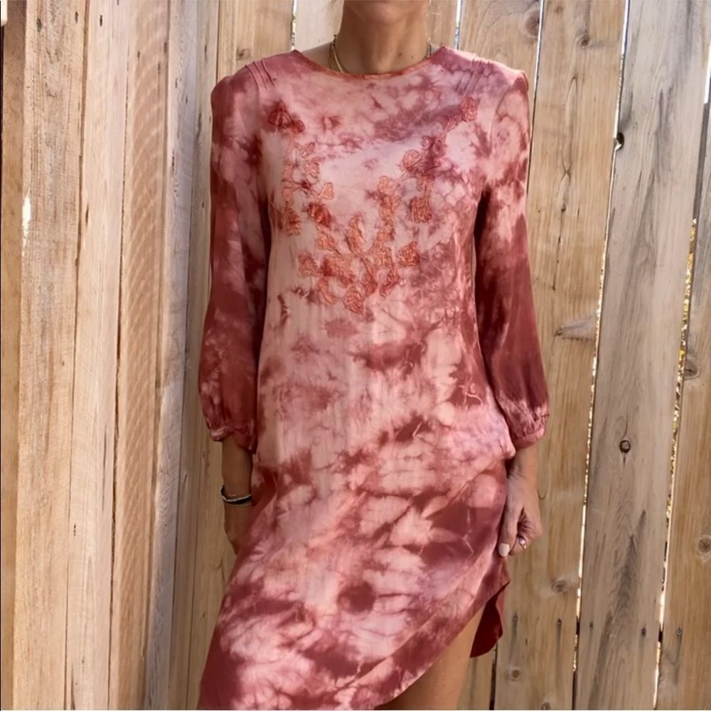 Flannel brand tie dye embroidered mini dress in size 0